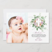 Fleurs romantiques et Carte de remerciements de ba (Devant)