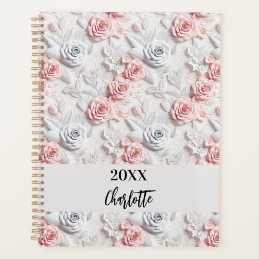 Fleurs rose blanc motif script 2026 (Devant)