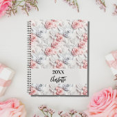 Fleurs rose blanc motif script 2026