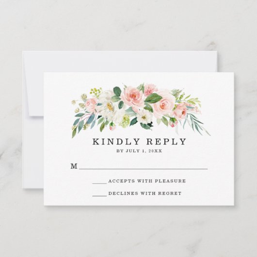 Fleurs Rose | Carte de réponse de mariage (Devant)