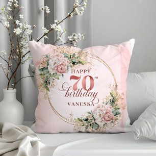 Fleurs Rose Clair Brillantes Coussin 70e Anniversa