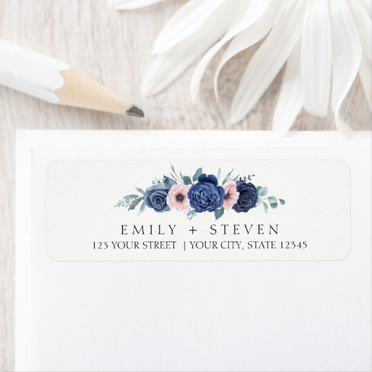 fleurs rose et bleu mariage étiquette (En situation)