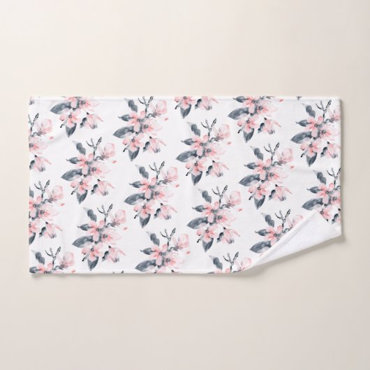 Fleurs rose et gris Motif Aquarelle classique (Serviette à main)