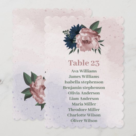 fleurs rose et marine carte de sièges botaniques (Devant / Derrière)