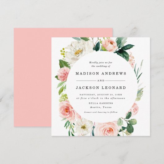 Fleurs Rose | Faire-Part de Mariage (Devant / Derrière)