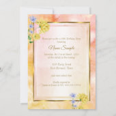 Fleurs rose jaune bleu Invitation de fête d'annive (Dos)