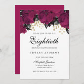 Fleurs rose Marsala 80e anniversaire Invitation de (Devant / Derrière)