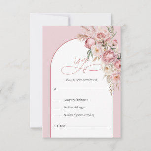 Fleurs rose pastel aquarelle carte de réponse arch