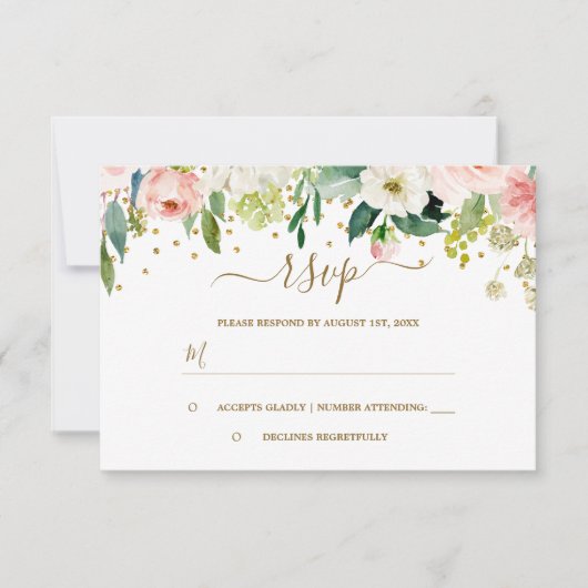 Fleurs Rose Pêche Or Confettis RSVP (Devant)