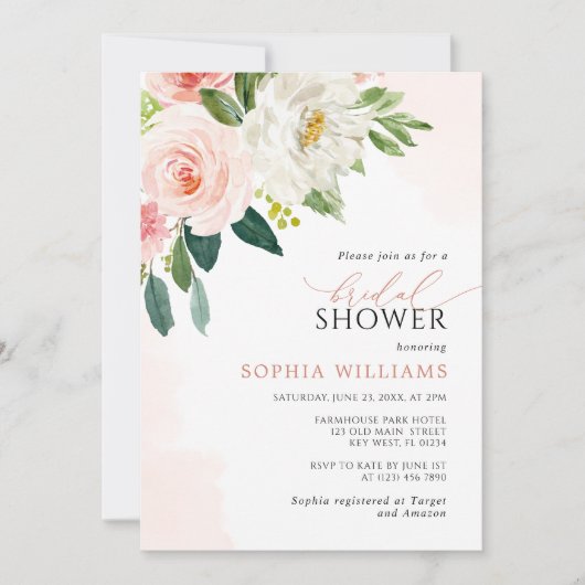 Fleurs rose vierge Invitation douche nuptiale (Devant)