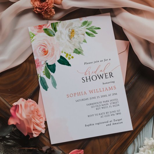 Fleurs rose vierge Invitation douche nuptiale