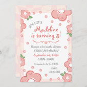 Fleurs roses adorables Invitation de fête d'annive (Devant / Derrière)