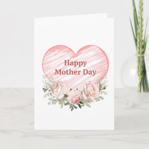 Fleurs roses aquarelle et carte de la fête des mèr
