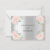 Fleurs roses argentées menu mariage RSVP (Dos)