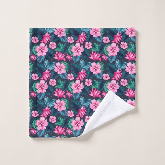 Fleurs roses avec Feuilles verts Partern-79066 (Gant de toilette)