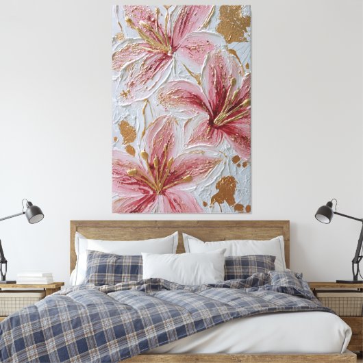 Fleurs roses avec texture dorée Art mural abstrait (Insitu(Chambre))