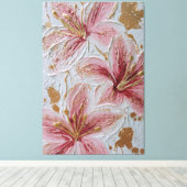 Fleurs roses avec texture dorée Art mural abstrait (Insitu (Plancher de Bois))