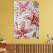 Fleurs roses avec texture dorée Art mural abstrait (Insitu(Salon))