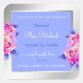 Fleurs roses Bleu Argent Étiquettes d'emballage de (Devant)