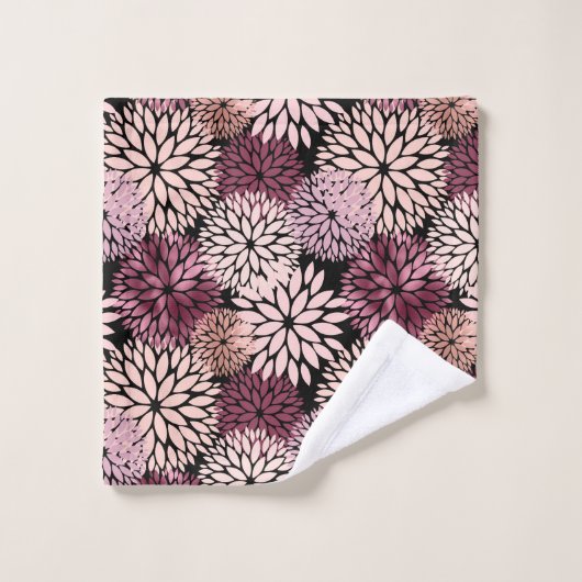 Fleurs roses bleues bordeaux (Gant de toilette)