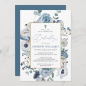 Fleurs Roses bleues Dedication Invitation (Devant / Derrière)