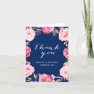 Fleurs roses bleues navales romantiques Merci