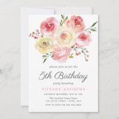 Fleurs Roses Blush Enfants Enfants Invitation d'an (Devant)