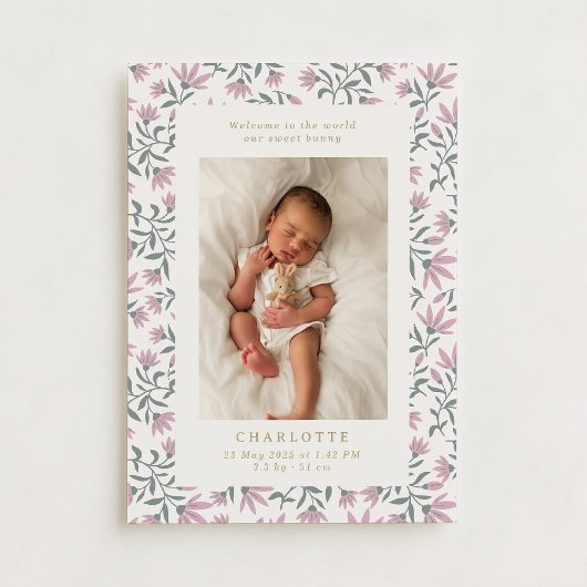 Fleurs roses | carte bébé