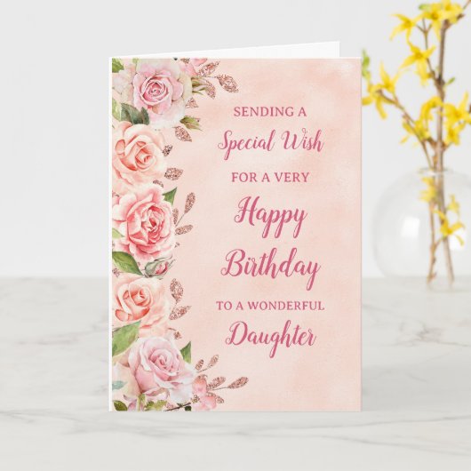 Fleurs roses Carte d'anniversaire fille (Fleur jaune)