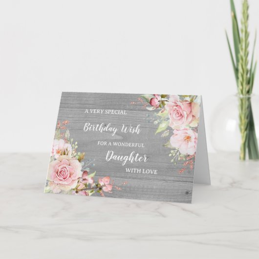 Fleurs roses Carte d'anniversaire fille (Devant)