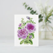Fleurs roses Carte Postale Botanique Vintage (Debout devant)