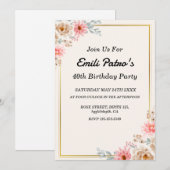 fleurs roses classiques 40e invitation anniversair (Devant / Derrière)