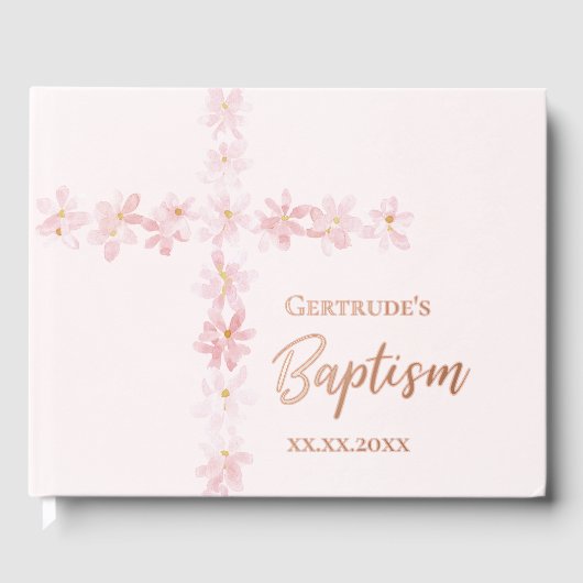 fleurs roses Croix Baptême (Recto)