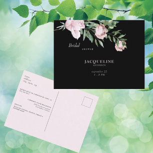 Fleurs roses d'amour Invitation de mariage noir
