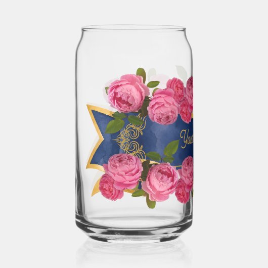 fleurs roses dans une bannière bleue modifiable (Recto)