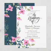Fleurs roses de jardin Invitation de mariage (Devant / Derrière)