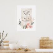 Fleurs roses de terre élégante Affiche de bienvenu (Cuisine)
