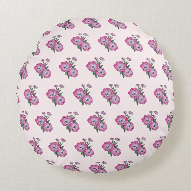 Fleurs roses douces Coussin rond (Devant)