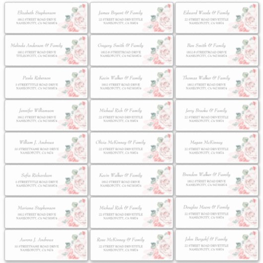 Fleurs roses douces Nom d'hôte Étiquettes de adres (Devant)