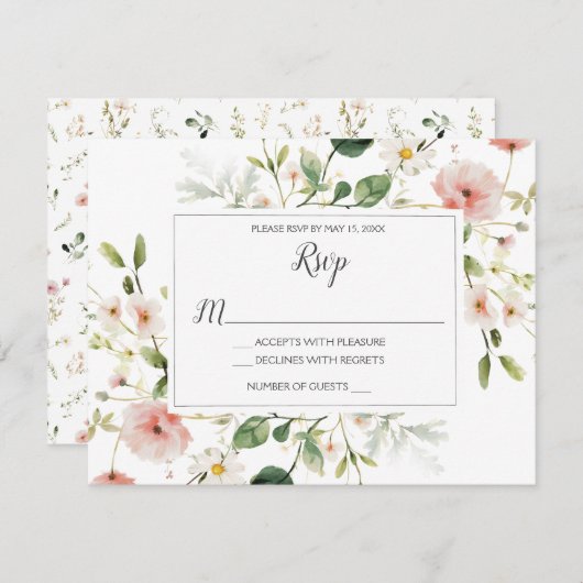 Fleurs roses douces Pétales Mariage floral RSVP (Devant / Derrière)