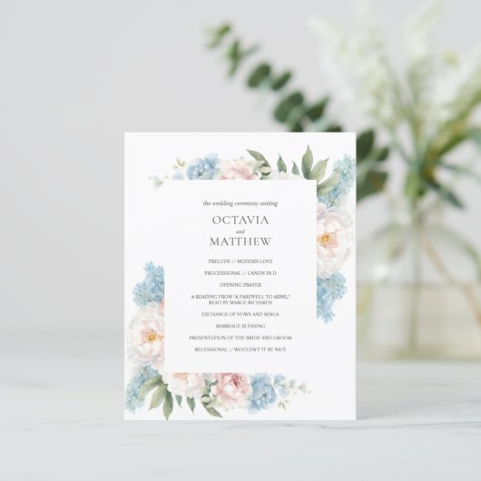 Fleurs roses douces Programme de mariage botanique (Debout devant)