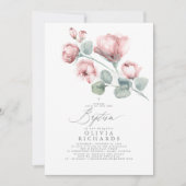 Fleurs Roses Dusty Invitation Baptême (Devant)