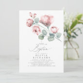 Fleurs Roses Dusty Invitation Baptême (Debout devant)