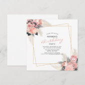 Fleurs Roses Élégantes Et Invitation D'anniversair (Devant / Derrière)