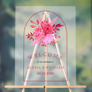 Fleurs roses et arche glacée accueil mariage