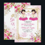 Fleurs roses et blanches Invitation Twin Quinceane<br><div class="desc">Fleurs roses et blanches Twin Charro Mis Quince 15 Anos invitation Mis Quince Anos,  15e anniversaire,  Twin Navy Quinceanera Invitation,  Fleurs bleues,  Crown Mis Quince Anos</div>