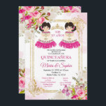 Fleurs roses et blanches Invitation Twin Quinceane<br><div class="desc">Fleurs roses et blanches Twin Charro Mis Quince 15 Anos inviteMis Quince Anos,  15e anniversaire,  Twin Navy Quinceanera Invitation,  Fleurs bleues,  Crown Mis Quince Anos</div>