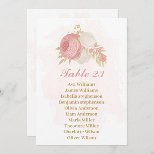fleurs roses et blanches or carte de siège (Devant / Derrière)