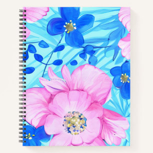 Fleurs roses et bleues Carnet spirale