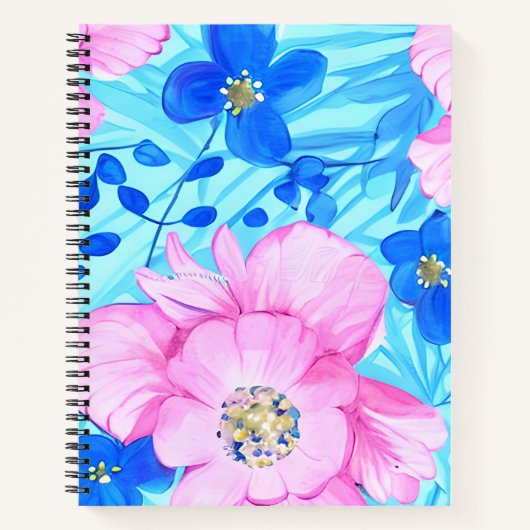 Fleurs roses et bleues Carnet spirale (Devant)